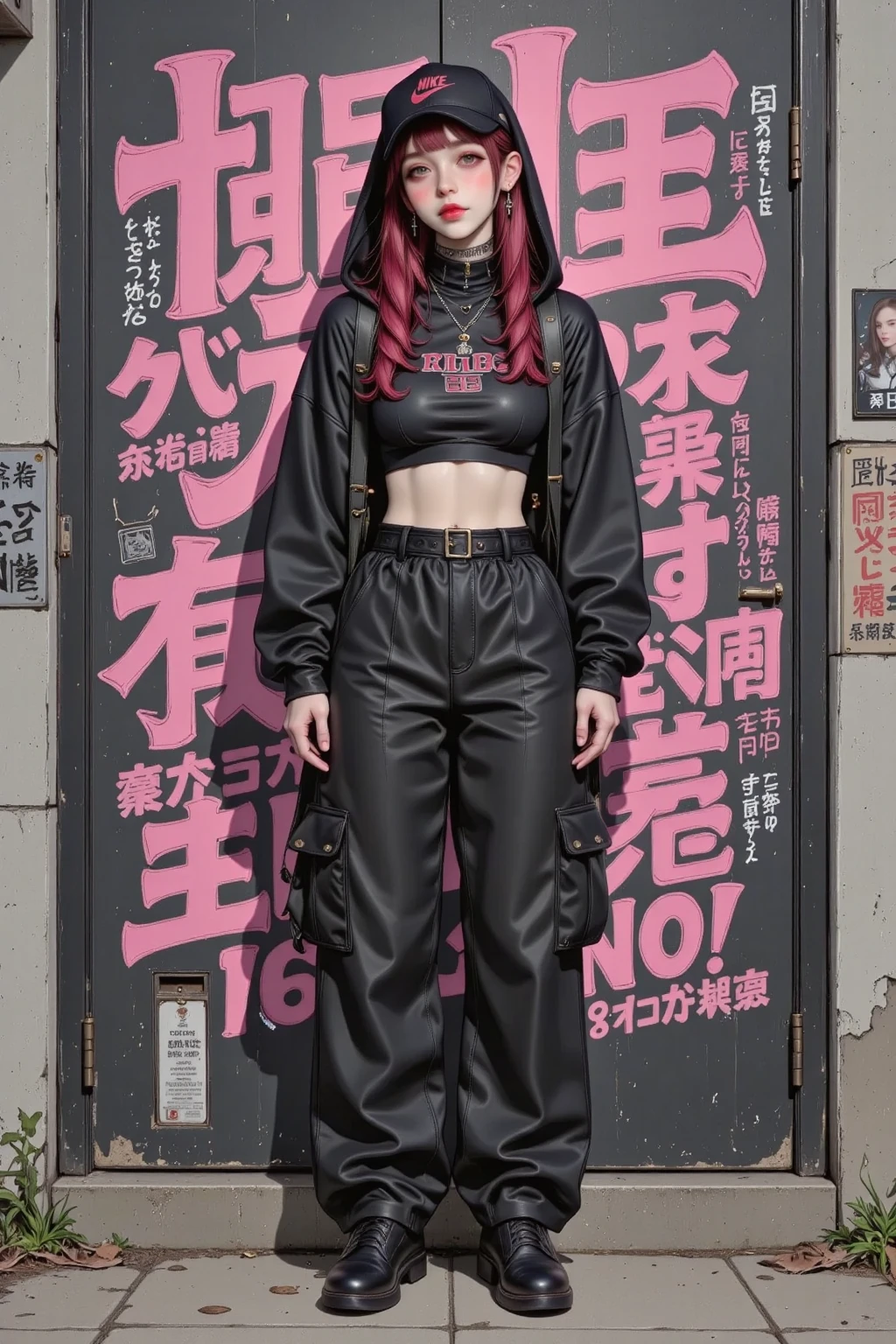 mulher tatuada com cabelo branco e shorts de couro preto posando em uma rua da cidade, roupa estilo cyberpunk, usando jaqueta de couro cyberpunk, roupa cyberpunk, usando streetwear cyberpunk, Cyberpunk Streetwear, roupas de moda cyberpunk, vestindo jaqueta cyberpunk 2 0 7 7, she is wearing streetwear, cyberpunk 20 anos. o modelo menina, roupas de moda cyberpunk, roupas cyberpunk, roupas de moda de rua