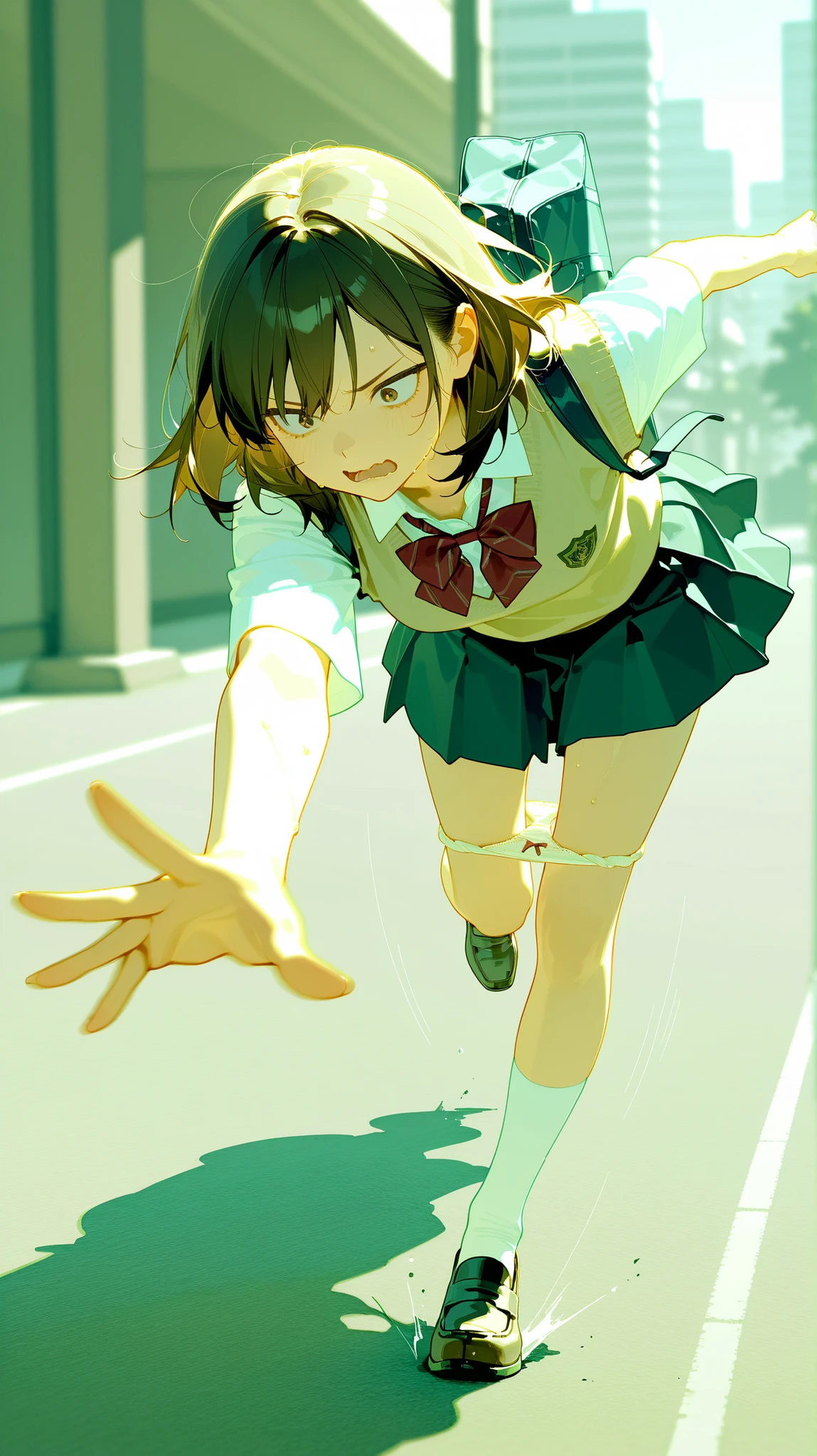 1girl, solo, white polo shirt, white sneakers, tennis wear, white miniskirt, masterpiece, best quality, realistic, hyper-detailed, (shiny skin, sweaty:1.4), absurd, looking at viewer, short black hair, brown eyes, slender, dynamic lighting, high resolution, sharp focus, depth of field, detailed eyes, sharp pupils, realistic pupils, (small breasts:1.6), (thick thighs:1.0), outdoor, sky --auto