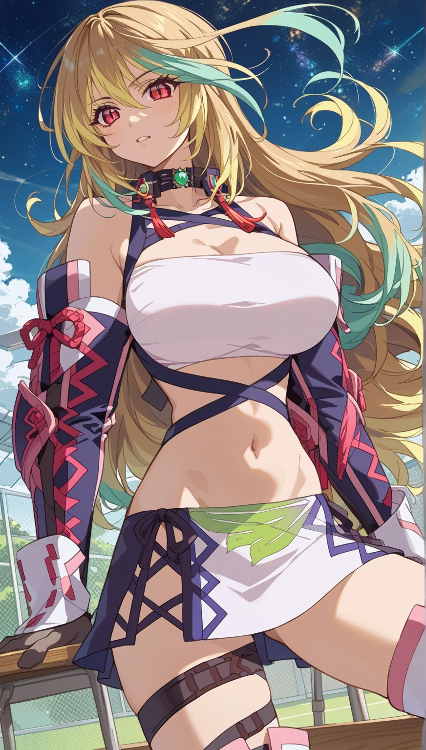 score_9, score_8_up, score_7_up, score_6_up, erina nakiri, long hair, blonde hair, purple eyes, BREAK (masterpiece:1.2), best quality, high resolution, (beautiful detailed eyes:1.3), perfect lighting, (perfect hands, perfect anatomy), hearts, pleasured, large breast, aztec outfit, commercial ad, magic-realism,