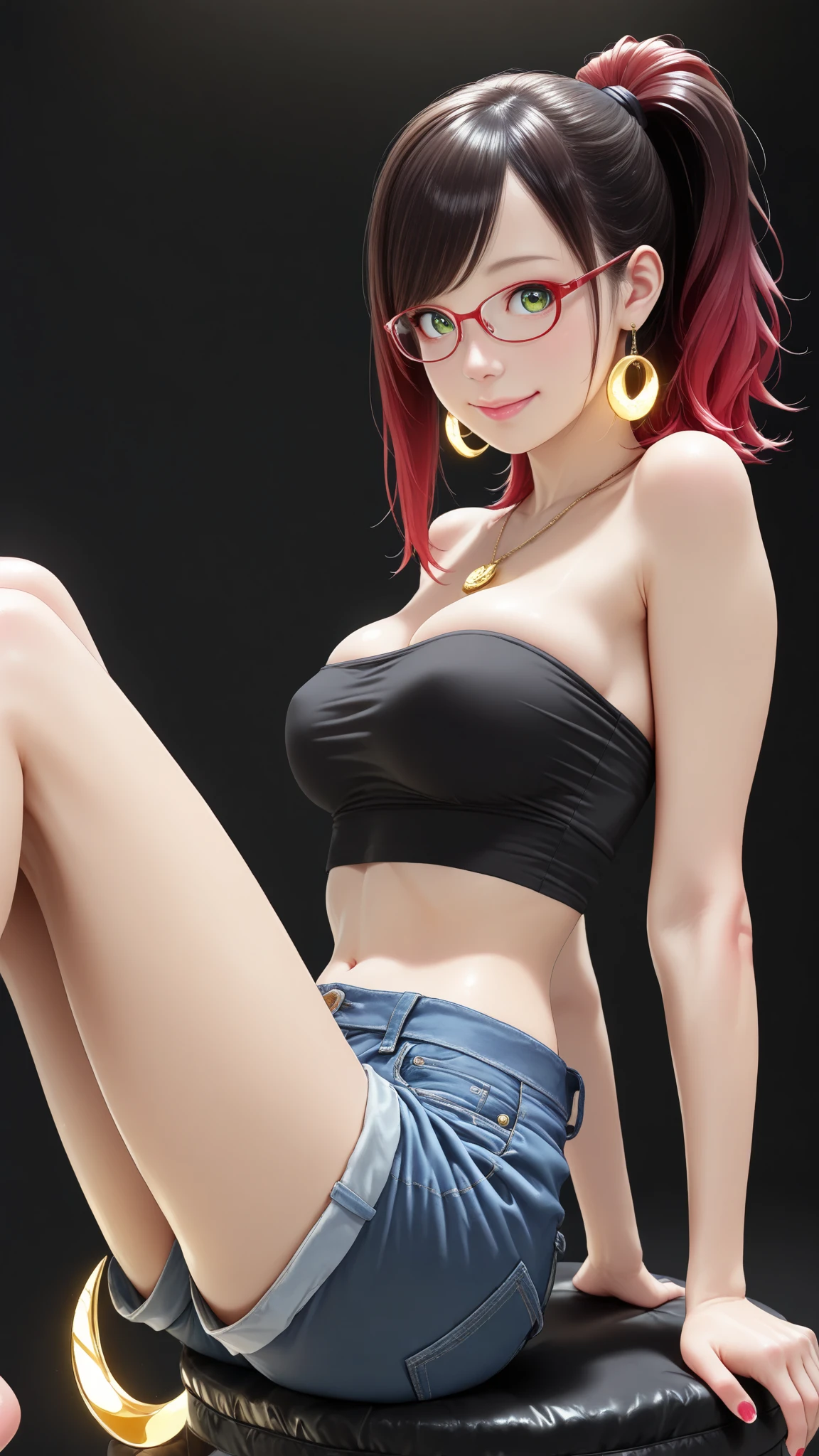 us, onepiece, short hair, orange hair, white lace bra, medium breasts, slips thong, mid thigh skirt, smiling, bedroom, noon