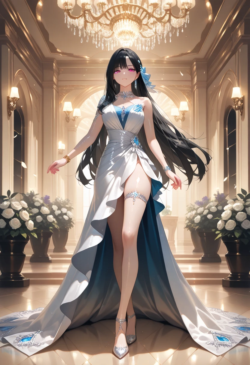 breathtaking beautiful woman wearing an iridescent Flutter Sleeve Dress, Bunker, Crouching, . award-winning, professional, highly detailed