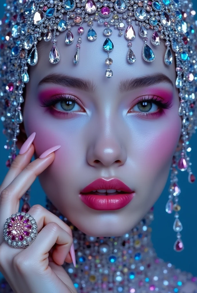 A majestic work of art, a woman, intricately detailed, with an intense, piercing gaze emanating from her singular, striking eye, set against a backdrop of ethereal, swirling pink smoke that appears to shift and undulate as if alive, illuminated by a cinematic lighting scheme that casts dramatic, high-contrast shadows and highlights, evoking a sense of mystery and the otherworldly, with each element expertly rendered in exquisite, high-definition detail, exuding a sense of artistic mastery and visual sophistication.