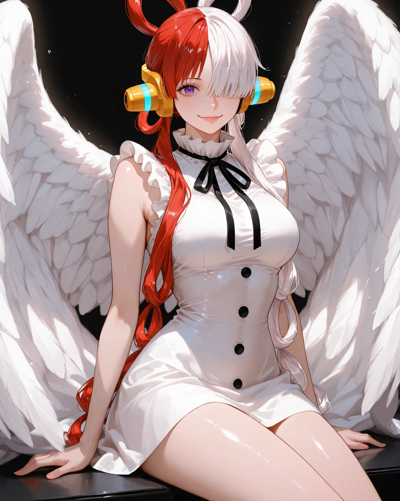 masutepiece、Best Quality、hight resolution、tre anatomically correct、((stage))、microphone、((live))、dance、white dres、Black ribbon at chest、a miniskirt、(Vibrant colors：1.2)、(​masterpiece：2.0)、onepiece、Uta、blanche、left red hair、right gray hair、Not wearing pants、divine spirit、Flushed cheeks、a smile、Beautiful girl in every detail、Body shining with sweat、Wet、Seductive thighs、sexy  pose、Hair above one eye、(frombelow:1.5)、Pussy、Female genitals、vaginal、Intravaginal、Expansion、You can see inside the skirt、((Female genital exposure))、Lit up、(pointy tits:1.6)