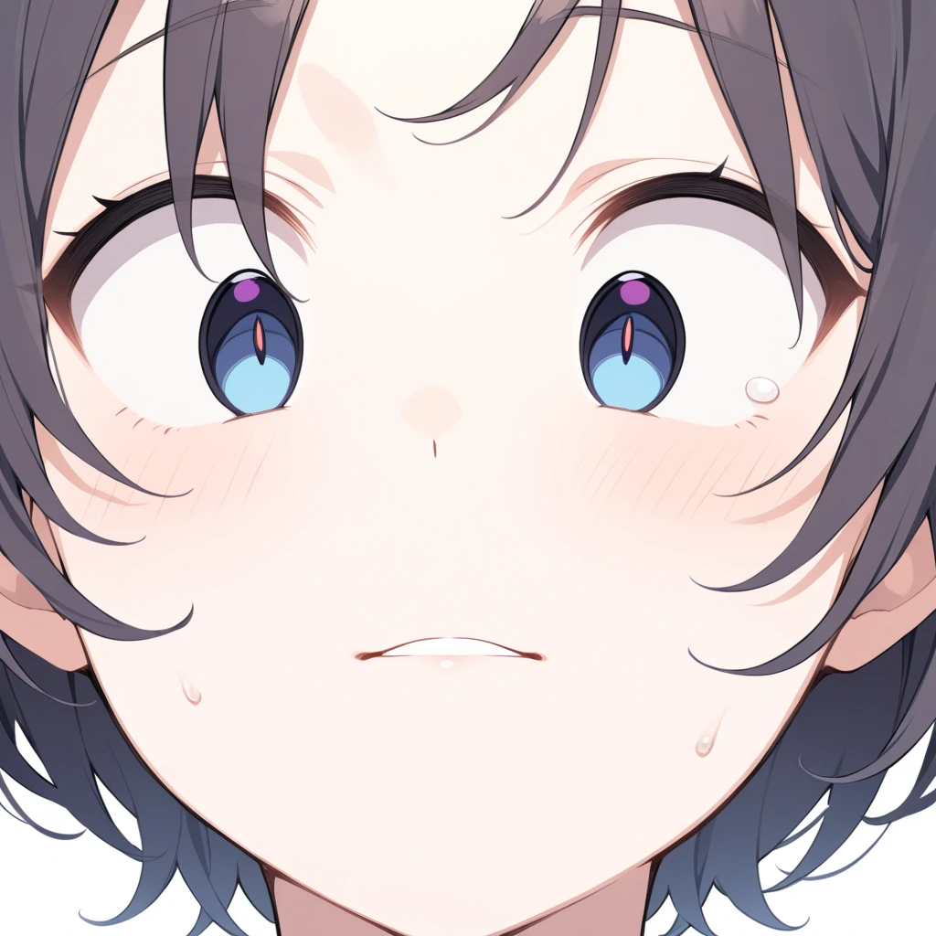 facial expression close-up, white eyes,  