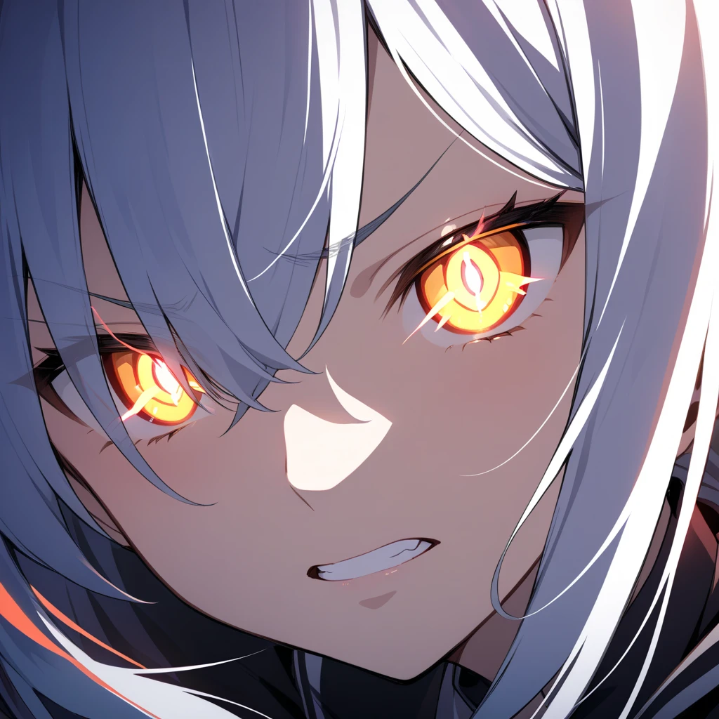 facial expression close-up, white eyes,  