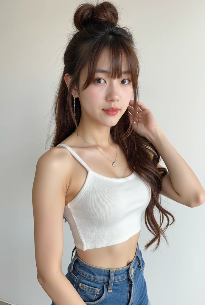 Dark brown hair、Light brown eyes、Japanese actress、 Lady、I am about 20 years old...........、(Intricate details:1.2)、 (Ultra-high resolution:1.2)、Ultra-high resolution、(Finely tuned)、(Detailed facial features)、Hmph、8K resolution、D cup size breasts、Long Hair、Bright terrace room with sunlight streaming in、Large windows、Extravagant space、relax、、,Full body photo、Head to toe shot、Beautiful feet、black　Loose fit openwork T-shirt、Underwear shorts、Beautiful feet、Bright terrace room with sunlight streaming in、she, household items,   (plant:0.8), Fashion Hub, Very detailed, Very detailed, Realistic, Hourglass Shaped Body, Obscene pose,、Messy Hair、Messy ponytail、Leaning against a wall、I cry a lot、tears、Skin is visible through the knit、White floor、White wall、A masterpiece of transparent painting、