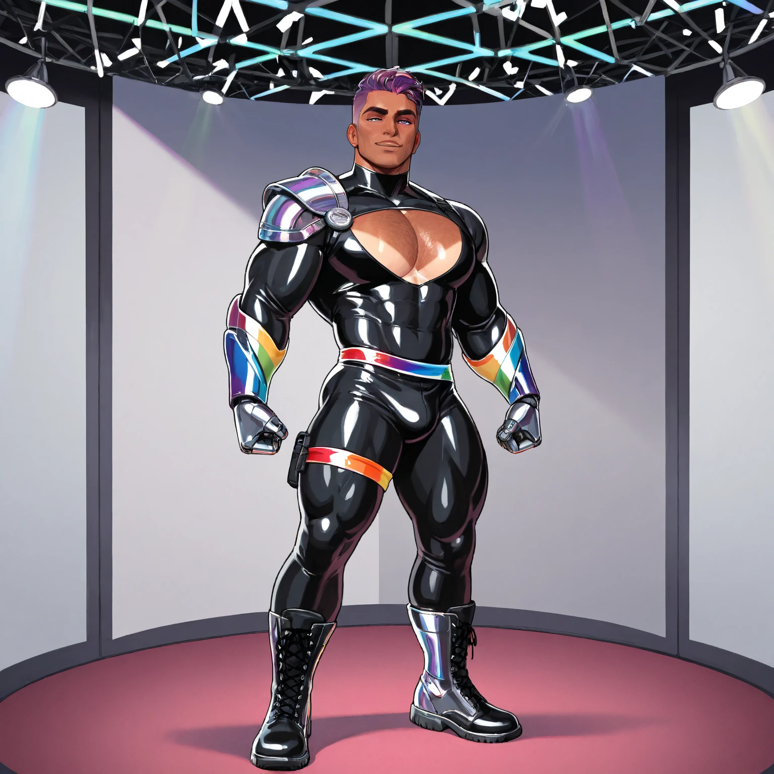 Создайте идеально скриентный портрет Galaxyman Young Adult Cosmic Male Supehero, frontal view, nude torso, lean, muscular, nice smile, He has blue hair, intricate details, HDR, Beautifully shot, A hyper-realistic, sharp-focus, 64 Megapixels, Perfect composition, High contrast, Cinematic
