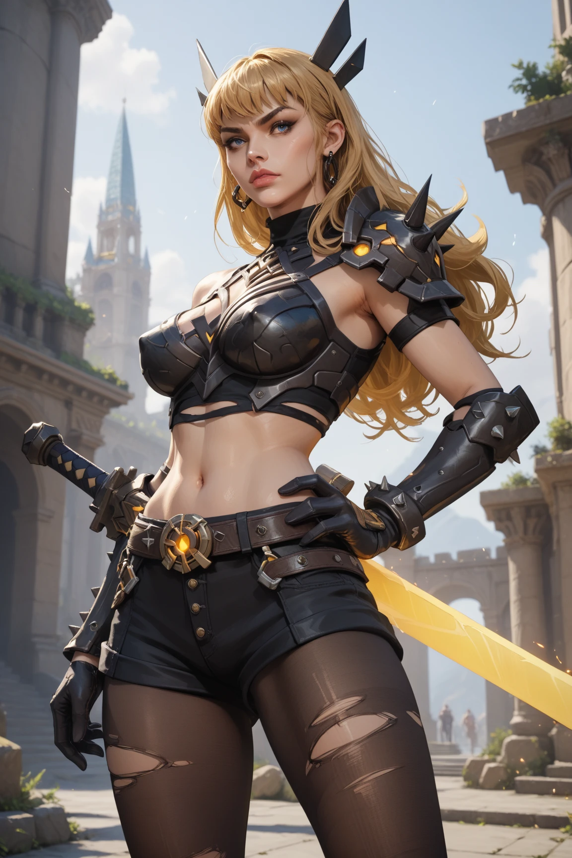 UHD, master part, Super Detalhe, Detalhes altos, alta qualidade, melhor qualidade, Altas, 4k, Anime, corpo completo de um caveleiro negro, standingn, segurando uma enorme espada, in a world of darkness, vestindo uma linda armadura pesada e brilhante. --auto