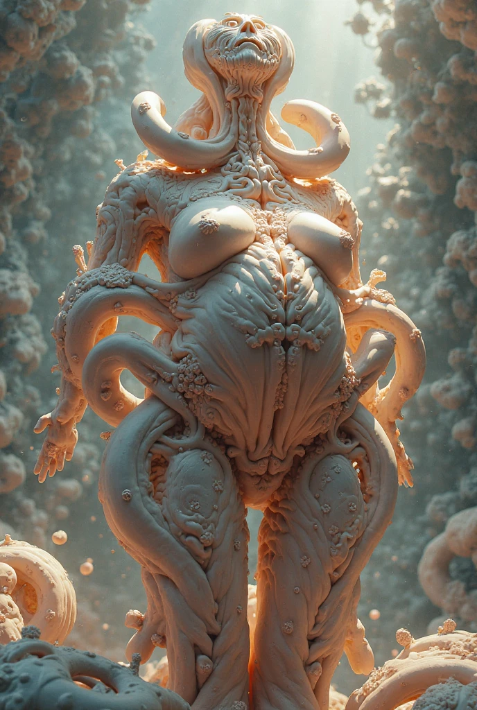 Portrait, (1 beautiful female alien:1.2), ((There is a female genital-like organ in the middle of the forehead.:1.9)), (The most beautiful face in the history of the universe:1.2), (Scarlet eyes that shine mysteriously:1.6), (Translucent skin:1.8), an evil gaze that seduces, (red eyes:1.5), (large mouth:1.1), sharp teeth like a shark, Full body like, (bio luminescent:1.2), (Smile wickedly:1.3), (sexypose:1.5), alien, No humans, cells are fused, (Lots of translucent tentacles:1.1) (Translucent skin:1.3), extraterrestrial, cell, bio image, Best Quality, 8K,4K_quality, High Definition, Dramatic Lighting, masutepiece:1.5,cinematic quality, detail up, (Intricate details:1.2), High resolution, High Definition, drawing faithfully, (Thick eyebrows:1.2), Beautiful eyes with fine symmetry, (Ultra detailed eyes:1.2),(Highly detailed face and eyes:1.2), (High-resolution red-eye:1.4), Intimate face, (Super detailed skin quality feeling:1.4), Perfect Anatomy, (Beautiful toned body:1.5), (Moist skin:1.2), No makeup, (dark circles:1.1), long canines, cinematic drawing of characters, ultra high quality model, cinematic quality, detail up, (Intricate details:1.2), High resolution, High Definition, drawing faithfully, Official art, Unity 8K wall , 8K Portrait, Best Quality, Very High resolution, ultra detailed artistic photography, midnight aura, unreal enginee 5, Ultra Sharp Focus, art by alberto seveso, ArtGerm, Roisch, intricate artwork, best quality, masutepiece, ultra High resolution, (photos realistic:1.4), Ultra-realistic realism, dream-like, nautilus, Creation of fantasy, Snail, Dream Snail, (biopunk nautilus:1.3), Thrilling color schemes, Ultra-realistic realism, seductively smiling, Blue tentacles, Creatures that mimic humans