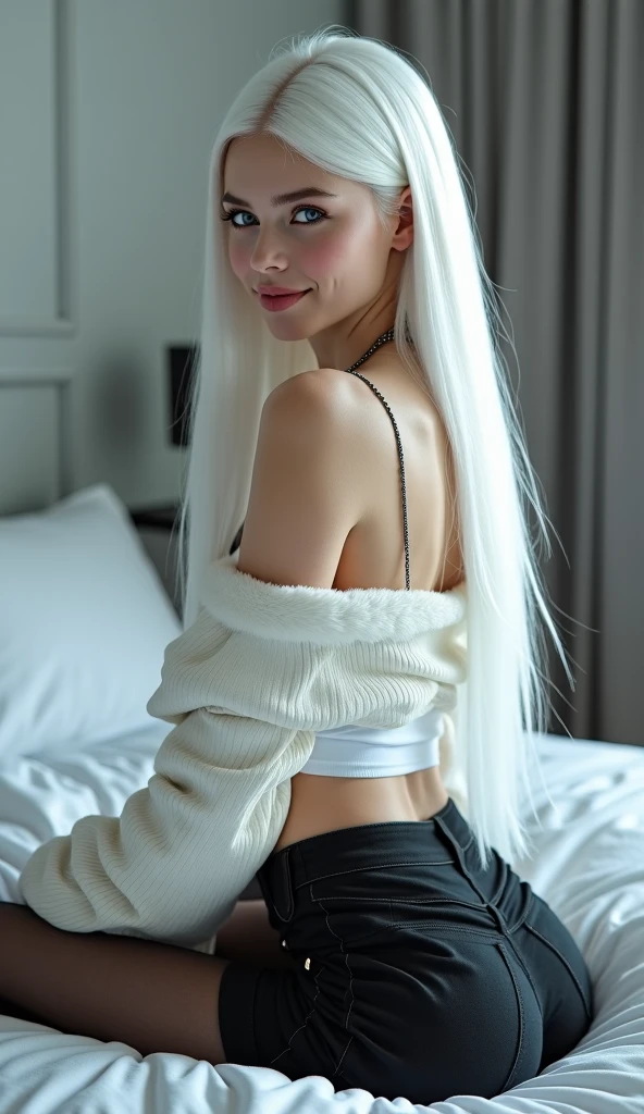 Very slim, long white hair, full height, cute, god, High
