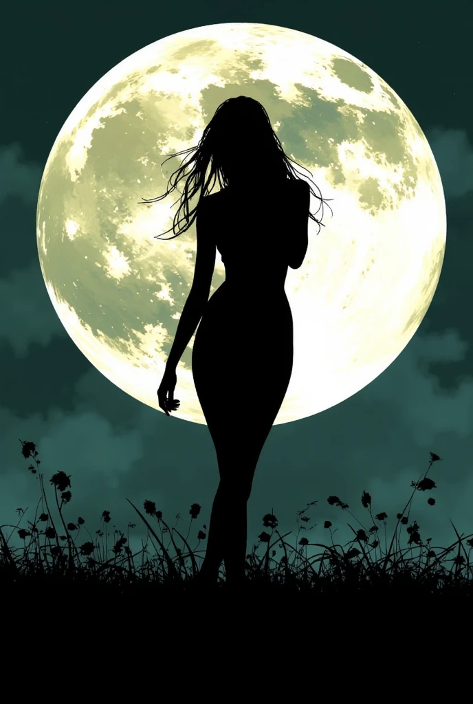 completely naked woman with the moon in the background