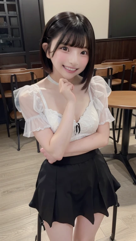 extremely detailed eyes and face, 1girls,20yo Japanese girls, wet bodies and skins,smile, happy, black hair, bangs,bob cut,detailed cute face and eyes, (round face:1.4),white skin,(8k, Super Hi-Res, Top Quality, Masterpiece: 1.2), (Photorealistic: 1.4), Super Detail, professional lighting,Lens Glow, depth of field,full body, spread legs,white lace panties,white knee-high sox,show panties,