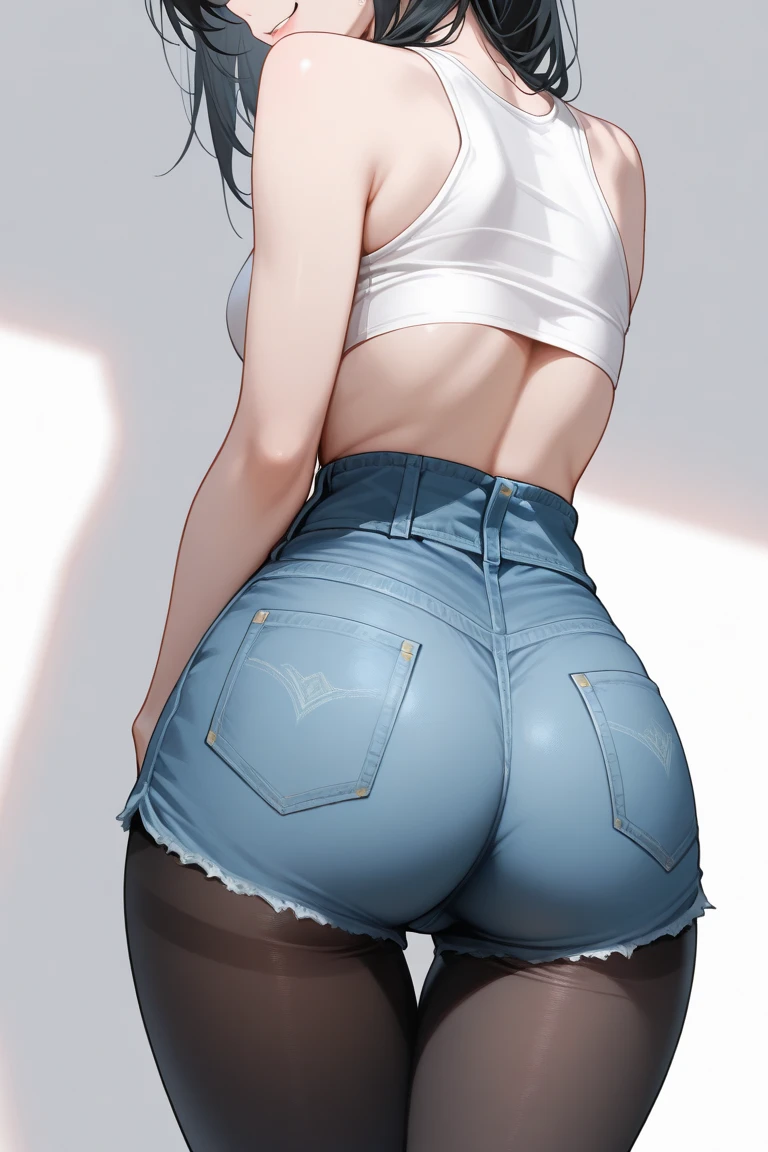 (Hinata Hyuuga, muito sensual, com roupas apertadas, bunda grande, pernas grossas, Vestindo jeans extremamente apertado, usando uma mini blusa, umbigo com pirsing, cabelo grande, Speaker behind, muito realista, extremamente sexy, 8k, 8k extremamente detalhado), (um extremamente delicado e bonito), (obra-prima), (melhor qualidade: 1.0), (Ultra-alta:1.0)