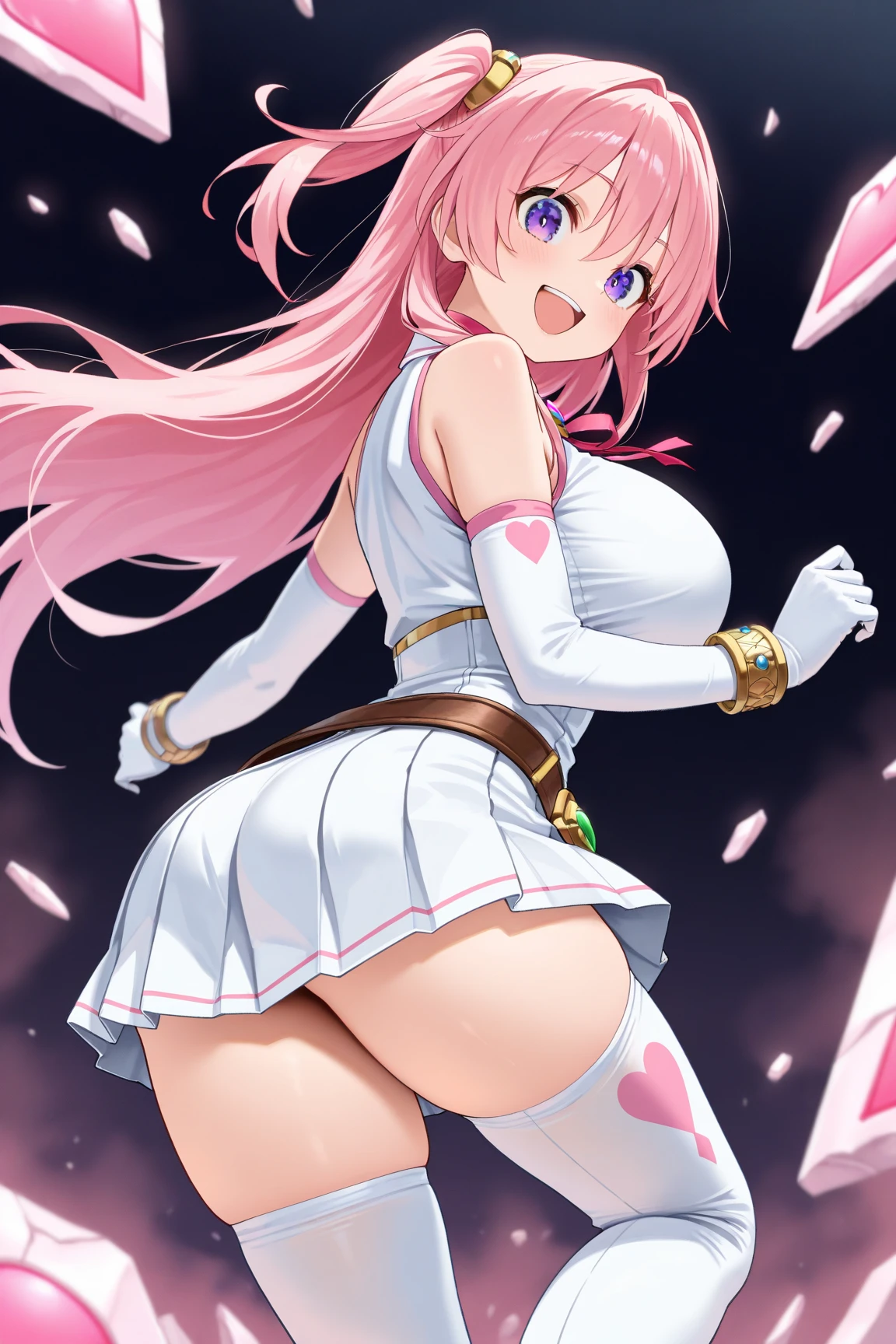 (8k、Ultra-high resolution、Highest quality、Ultra-high resolution、Official Art:1.5,Official Art),(Watching the audience), alone, smile, ((Pink Knee Socks)),(Browsing Caution), (Beautiful big boobs: 1.2 (Pussy), (((Very thick thighs))),Wide Hips, Beautiful thick thighs, Huge Circle Ass, Beautiful huge natural breasts,(standing in honor),(Take off:1.5),Beautiful Hair, Beautiful Face, Beautiful and beautiful eyes, Beautiful clavicle, Beautiful body, Beautiful legs, Beautiful fingers, (Beautiful views),smile),((front view:1.5)), (((No pants, Genitals are visible))),Bangs straight,blue sky,(pink White pretty Cure magical costumes:1.2),UnOfficial Hoshizora Ikuyo (Starry Sky Nurture) - Smile Pretty Cure! (Smile PreCure!),(Pussy in full view/Marujo),(She is showing you her pussy),1woman,difficult,