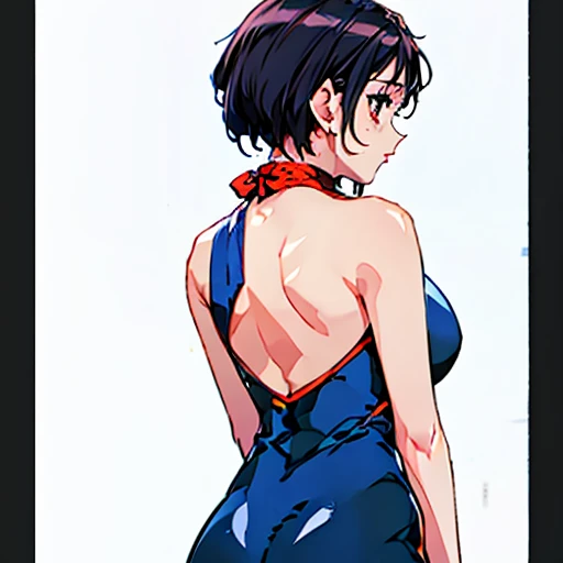panties pulled aside , Kodachikunou, 1girl,1boy, solo, nsfw, KodachiKunou, solo, standing, large_breasts, jumper V Neck Onesie Pajamas Jumpsuit Romper Bodysuit with Drop Seat Butt Flap, button ass flap, ((open butt flap)), cameltoe, turned around, presenting butt, showing ass, masterpiece, best quality, detailed face, detailed eyes, highres,