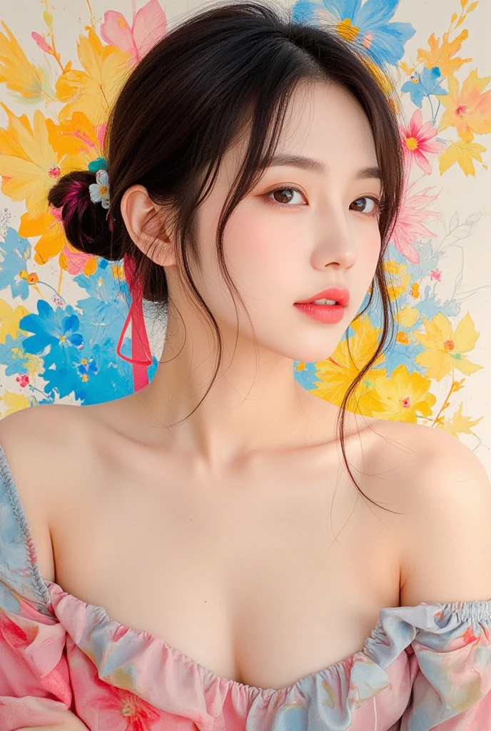 {masterpiece},bestquality,highres,original,extremelydetailedwallpaper{anextremelydelicateandbeautiful},beautifuldetailedeyes,colorful,Realisticstyle,Oilpaintingstyle,flatcolor,braid,nude,nipple,pussy,slimgirl,heterochromia