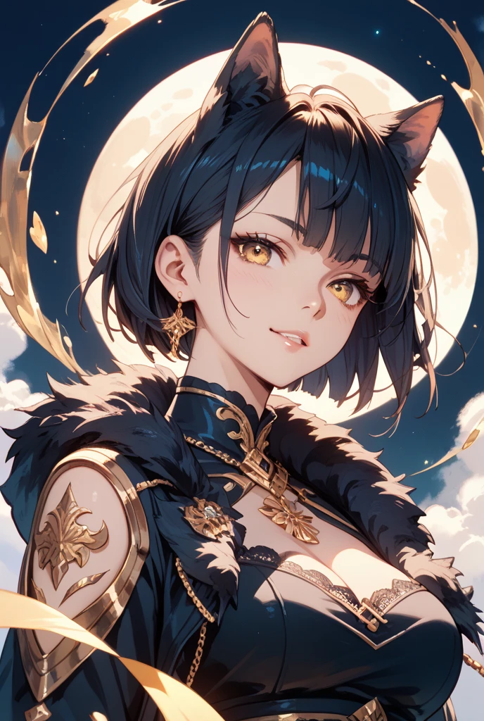 masterpiece, best quality, absurdres, perfect anatomy, 1girl, solo, Kjera, short hair, tail, KjeraMaid, maid, bare shoulders, cleavage, necklace, pantyhose, detached sleeves, maid headdress, strapless, standing, cowboy shot, smile