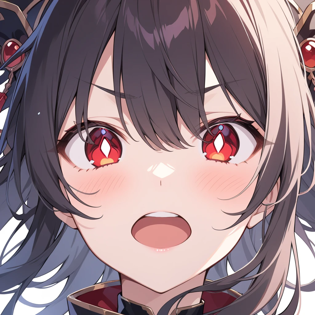 facial expression close-up, white eyes,  