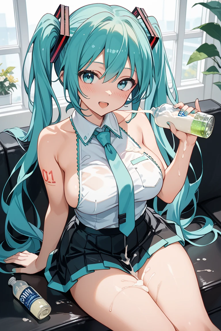 4K,High resolution,one woman,blue hair,long ponytail,big breasts,Bunny girl,ハイレグで食い込んでる白色のBunny girlの服,Blue fishnet stockings,city of the future