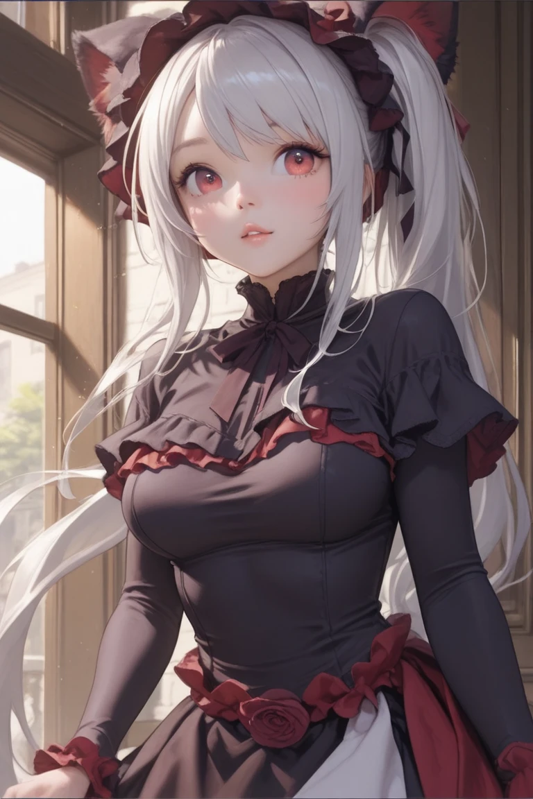 Outlook, Cute Smile, Strange Perspective, Red sweater,( change)Moderate, Separate Color,bs shoulder, Blushed,(Gray Hair), White Gloves,White boots,dirty,Torn clothes,Clothing that shows blood:1.3),, Tearing the cloak, tear pantyhose ,Cyberpunk Streetwear,in contrast,Cyberpunk Character Fashion,Wear high fashion clothes, , Bring your poster to life、impressive,Full Wear, Stylish,noon、From above、Observe your audience、Exquisite limbs、Elaborate eyes、Delicate fingers