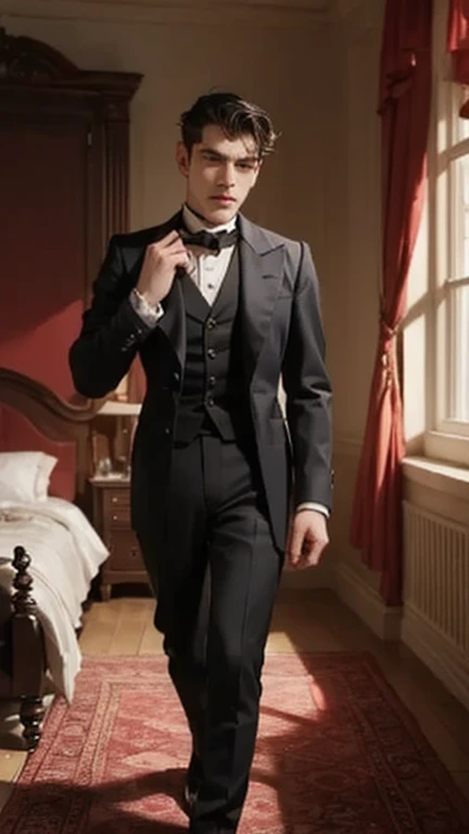 ((masterpiece)), ((best quality:1.2)), High Resolution, 8k, (ultra_realistic:1.3), (photorealistic:1.4), (instagram model, handsome:1.2), sharp focus, a portrait shot of (tedpullinbp), model pose, wearing a sexy open tuxedo, rich interior of a mansion, dinner gala, sexy , nsfw , eroticism , full length shot(fls) , bare thighs , wide hips , wearing sexy hope ,wearing