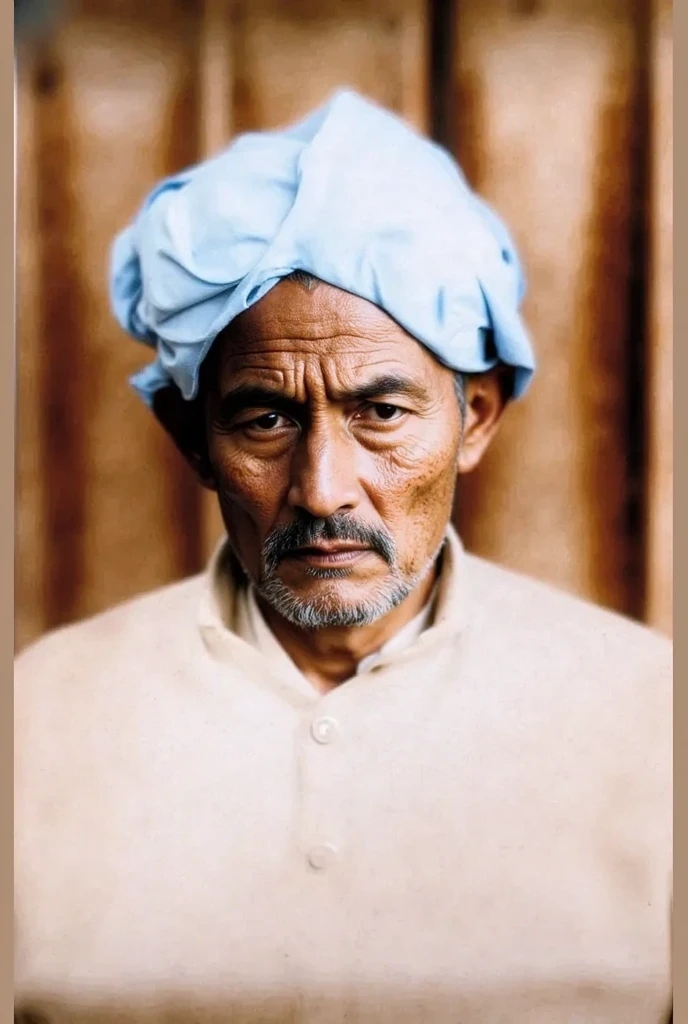 Make this photo look realistic and detailed, an old man sitting on a bench with a hat on and wearing a white muslim clothes, 8 0 years old man, an indonesia, repair old photo, very detailed potrait, realistic portrait photo, profile portrait, very detailed face, very realistic face, very perfected face, very detailed clothes, very realistic clothes, very perfected clothes.