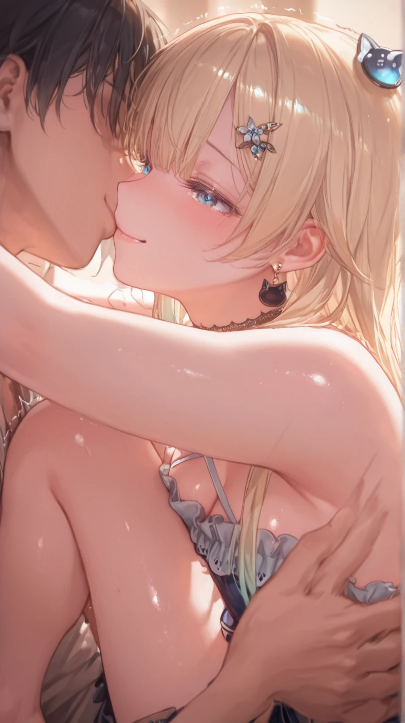 score_9, score_8_up, score_7_up, score_6_up, source_cartoon, source_anime, fdom_awall, hetero, 1boy and 1girl, detailed background, medieval, castle, aether from genshin, lumine from genshin, femdom, rating_explicit, passionate kiss, breast press, erect penis, large penis, lhand_crotch, ((handjob)), rhand_wall, nude, lace lingerie, nipples, panties, cum drip, 