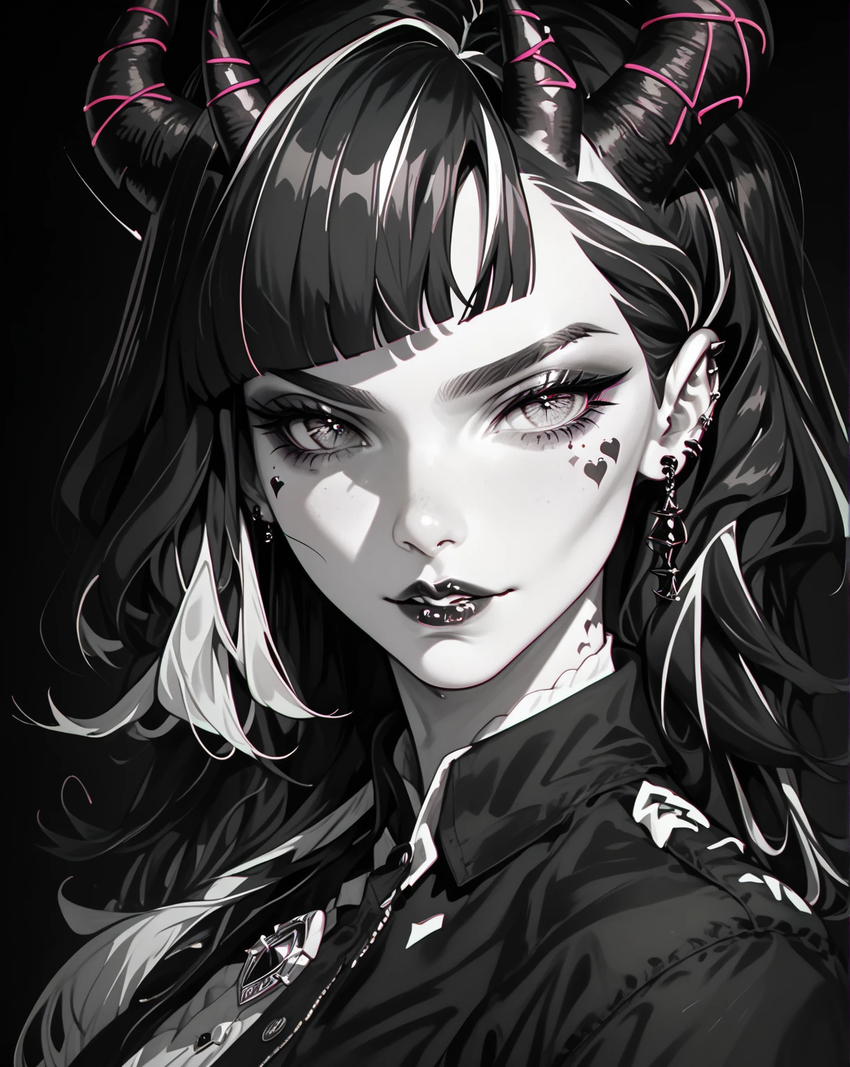 a black and white drawing of a butterfly head, Demon girl, Kathe Butcher, in Kathe Butcher, portrait of Demon girl, black ink illustration, inspired by Shinoda Toko, dark illustration, ink art, ink manga drawing, black and white manga style, portrait of a gothic catgirl, lazy |, drawn in noir style