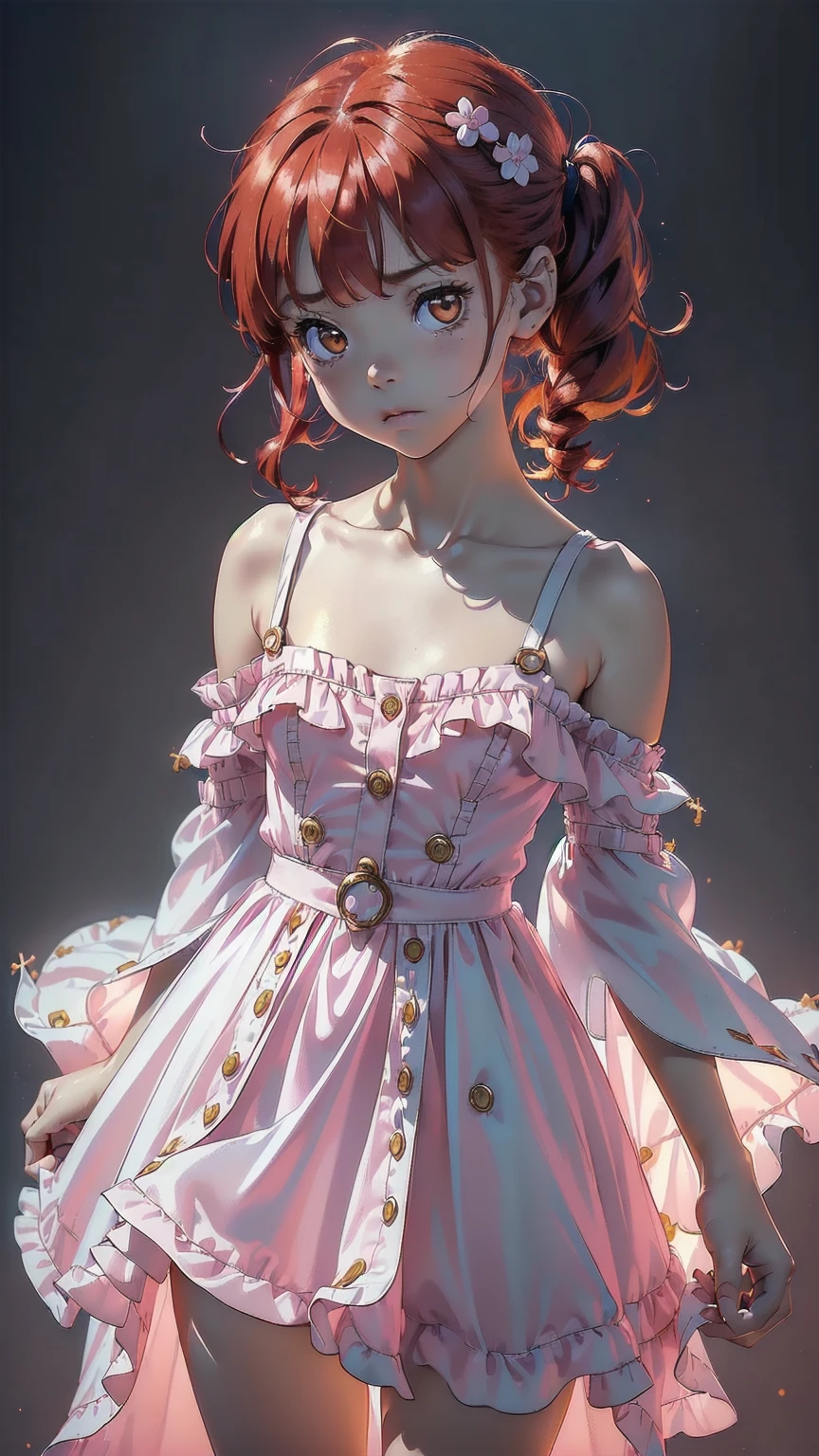 (Luxury Maxi Long Dress in Pink, Long sleeve ruffle, White maid apron, White prim head), (A close-up of one leg in a polka dot panty shot:1.3), (full length, whole body), (Black Hair, , (Small waist and large bust style, low length:1.2), Short Bob Hair, Aqua Eye, Brush Sticker, little star earrings, Vivid eyes, Sister's Girl, Round face, Eyebrows downwards, A slight blush, Look at the viewers, Affectionate Cute, pretty girl, Surreal school girl, Look at the viewers, smile, Hina's Hymn), (Surrealism, Natural light, Depth of written boundary, Nikon, 8K, Super detailed, masterpiece, Attention to detail, Anatomically correct, Awards), View your viewers