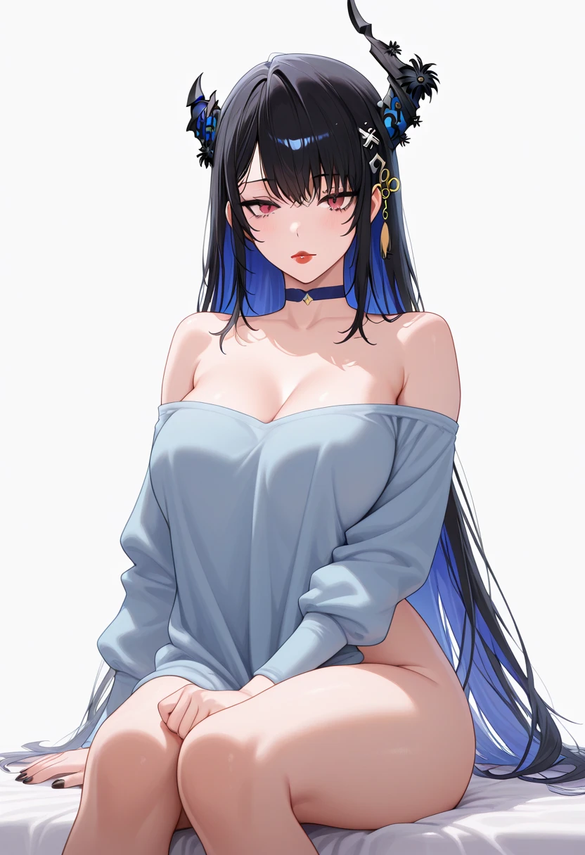 Chinese girl, big breasts, red jewelery, red jewelry. thin woman, blue hair、long hair、Golden teak, beautiful goddess, the most nsfw ters here