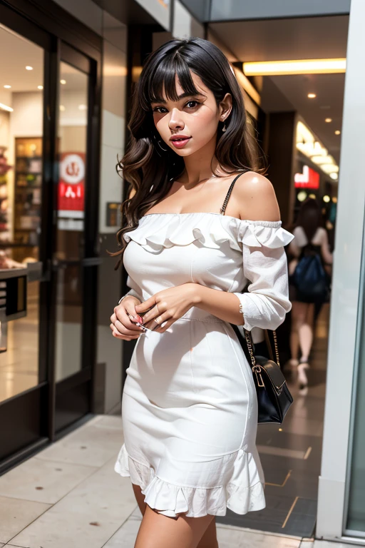 Hermosa mujer ,ojos cafes ,delgada ,hermosa, sexi , mexicana , hermosa , cuerpo completo, , cabello negro, sexi, en una feria, juegos mecanicos, , cabello suelto , vestido elegante, bolsa , real, que se vea real, bailando, vestido color rosa