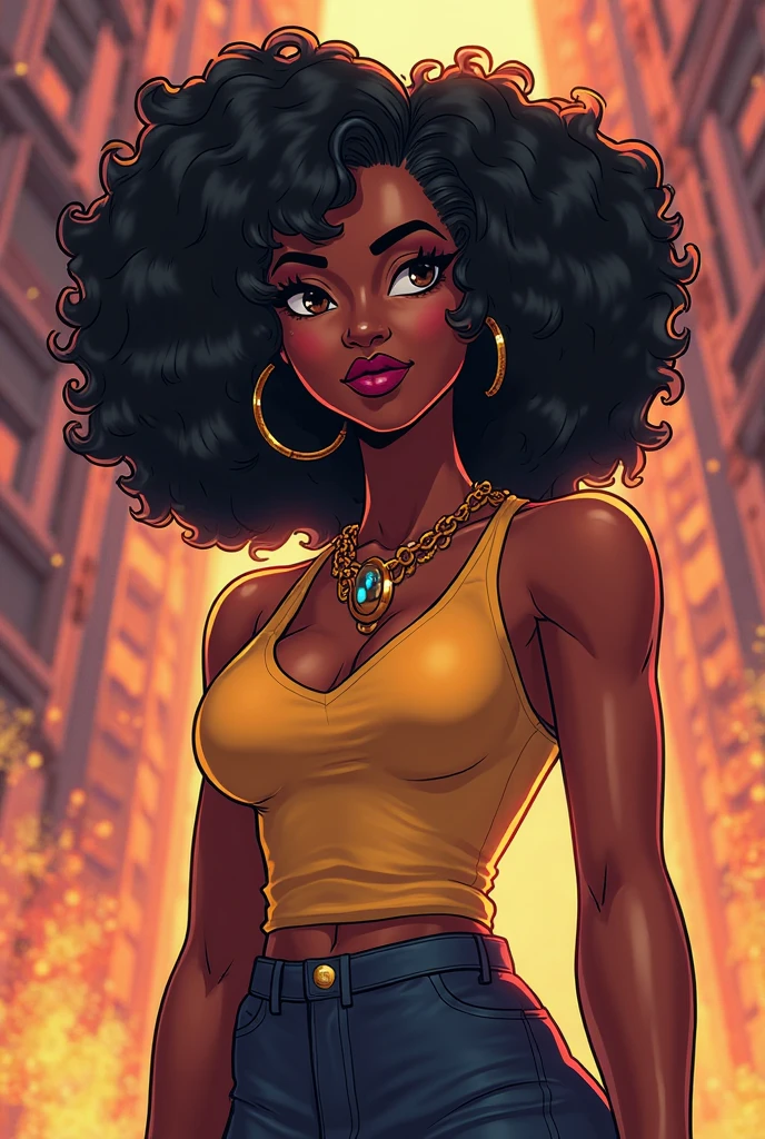 cartoon image of a woman with a big afro hair, super cute funky black girl, cartoon style illustration, cartoon art style, cartoon art style, in digital illustration style, highly detailed character design, cute detailed digital art, urban girl fanart, portrait character design, beautiful digital illustration, high quality portrait, cartoon art, afro, character design portrait