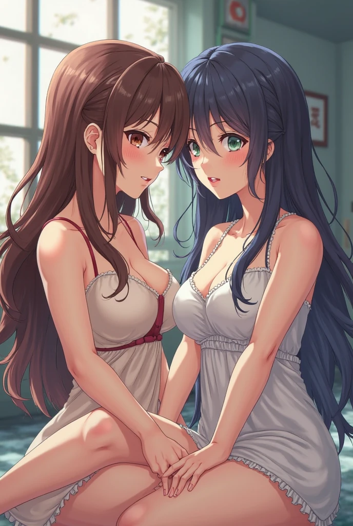 Two older anime women with large breasts