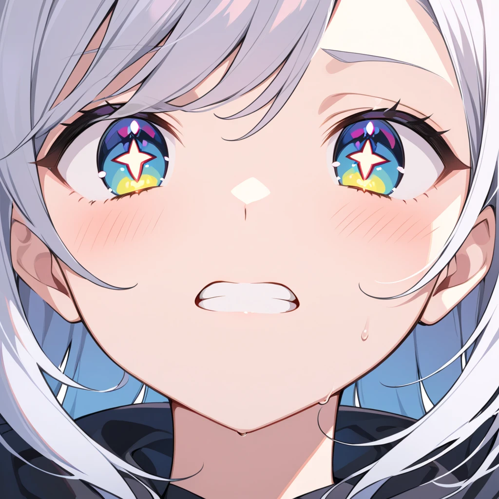 facial expression close-up, white eyes,  