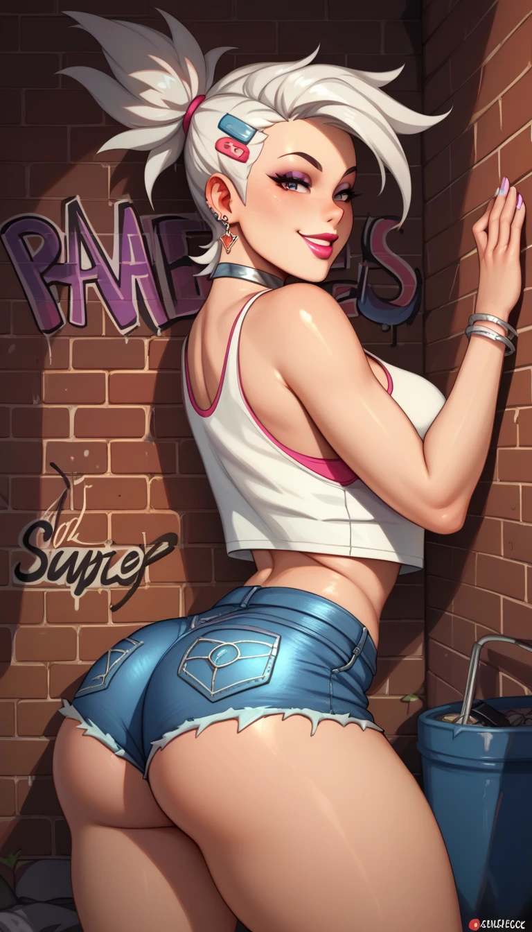 whole body, big ass, big boob, shorts, maeve de paladins, pene entre medio de los muslos