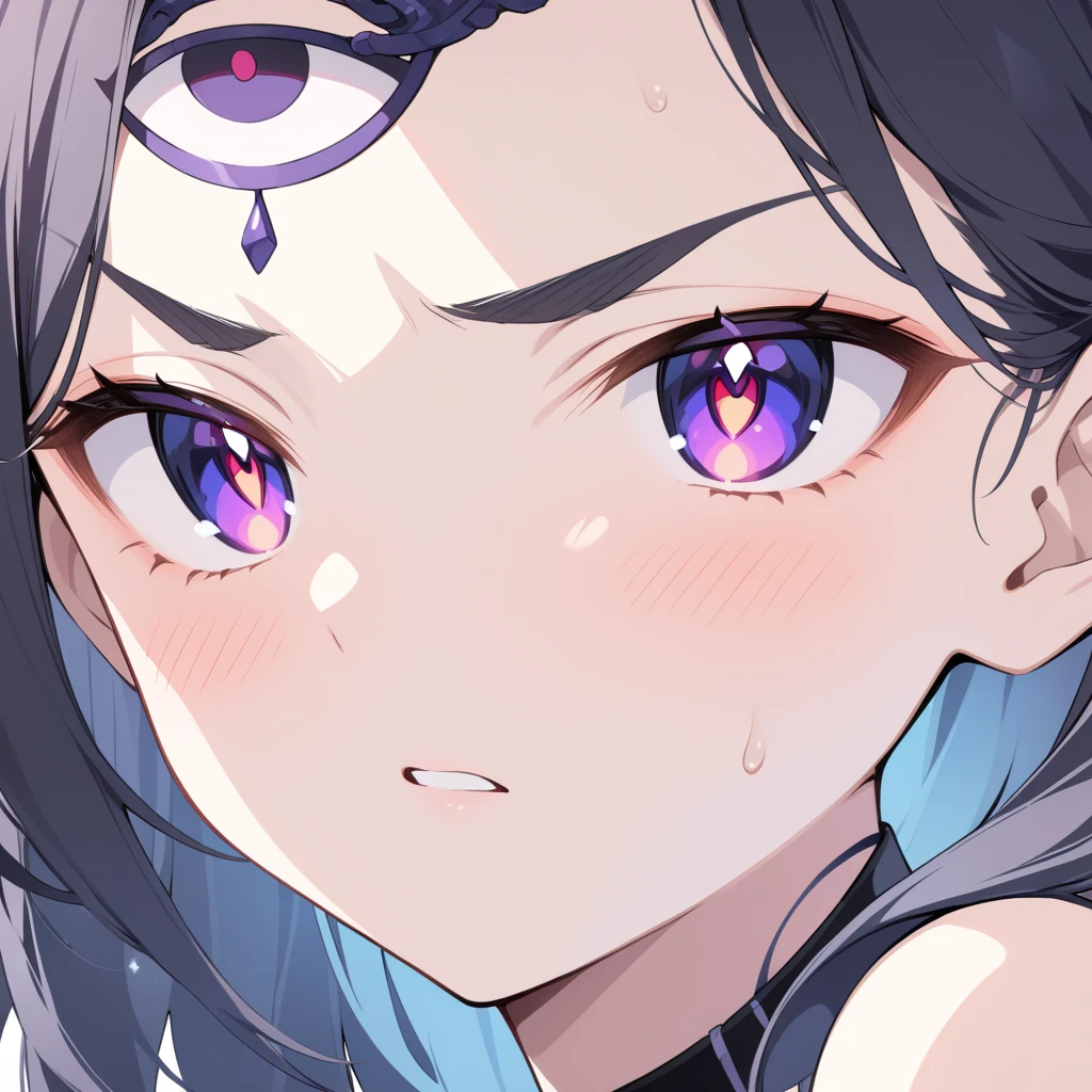 facial expression close-up, white eyes,  