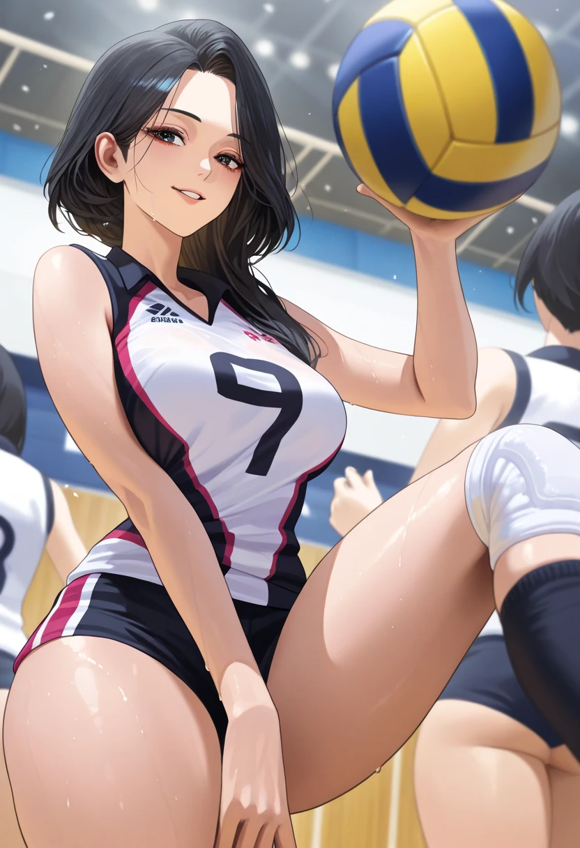 Completely naked,highest quality,smile,black hair,volleyball club,nipple,pubic hair