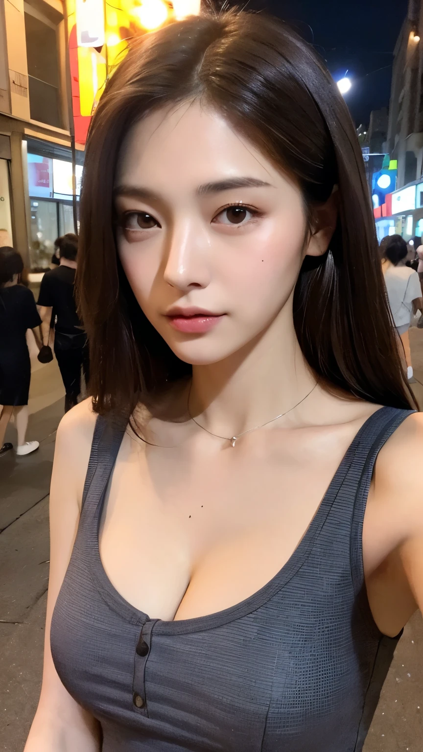 ((best qualtiy, 8K, tmasterpiece:1.3)), sharp:1.2, Perfect figure beautiful woman:1.4, Slim abs:1.2, ((Layered Hair Style, Colossal tits:1.3,cleavage:1.2)), (Long shirt with sheer white buttons:1.1),(Sateen,the street:1.2),Get wet:1.5,Highly detailed facial and skin texture,A detailed eye,二重まぶた,A sideways glance at the camera,Angle from which you can see the whole body,undergarment,