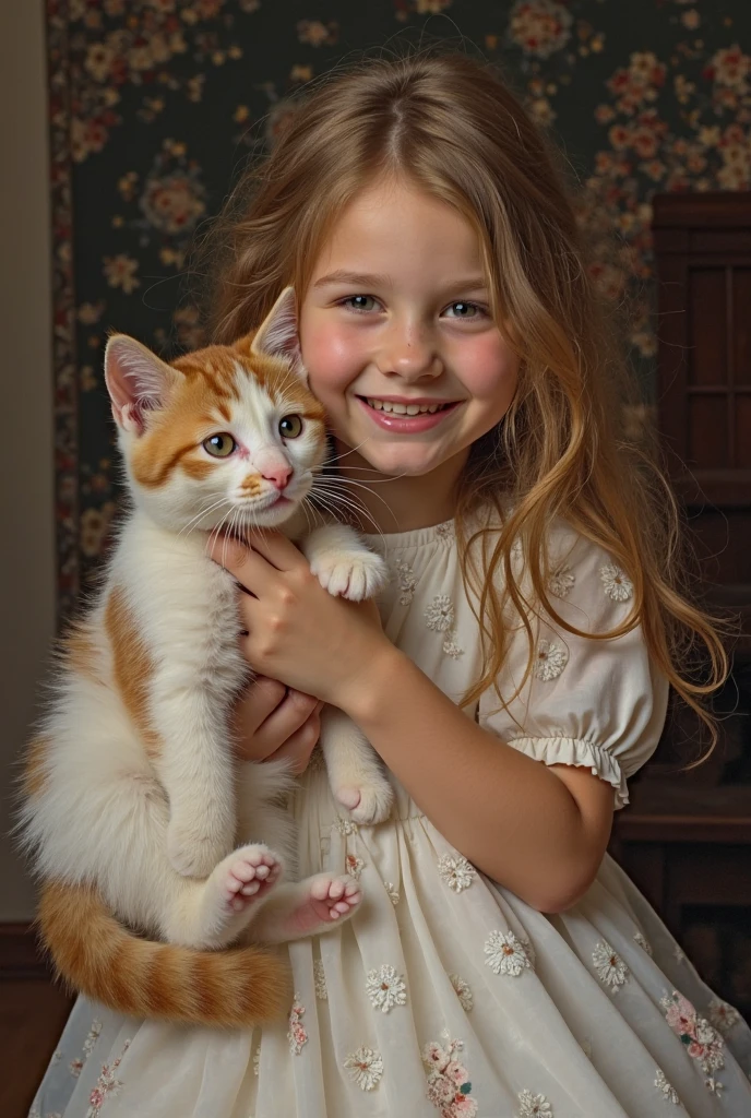 cute freckled young girl holding in her hand a kitty and painted like a rembrandt from 1665 soft light v5 (masterpiece,best quality, ultra realistic,32k,RAW photo,detail skin, 8k uhd, dslr,high quality, film grain:1.5), key perfect hands