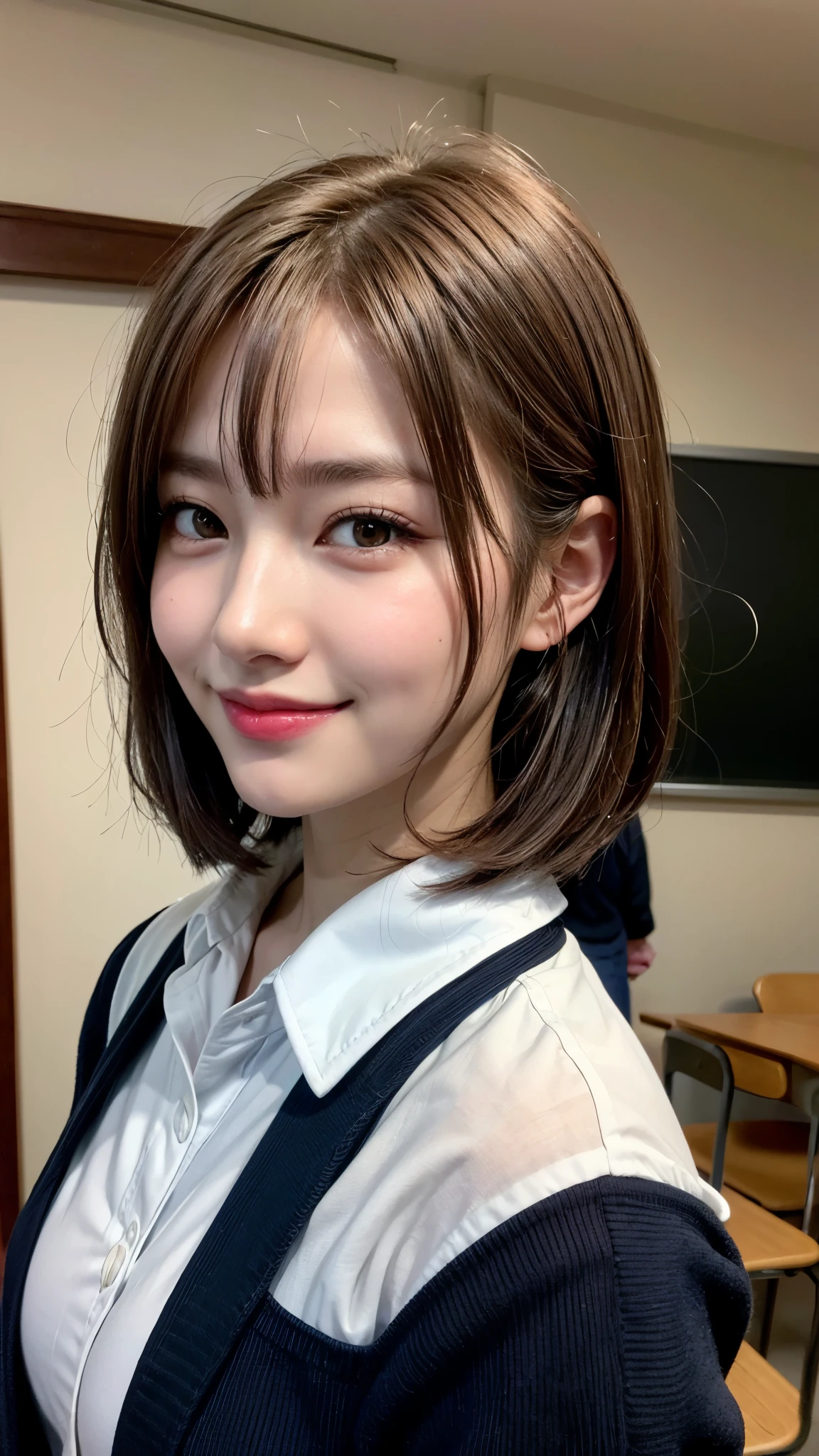 (Realistic)、NSFW、Full body portrait、Completely naked,、School Swimsuit、Close your eyes
、Posing for the photobook、Sexual pose、smile、classroom、blackboard、Tabletop、
School,(8k, RAW Photos:1.2)Detailed face and eyes,最high quality, 超A high resolution, Very detailed ,Intricate details ,pretty girl , Light brown short hair、Inner Roll、soft cinematic light, Hyper Detail,Sharp focus, high quality,cinematic angle