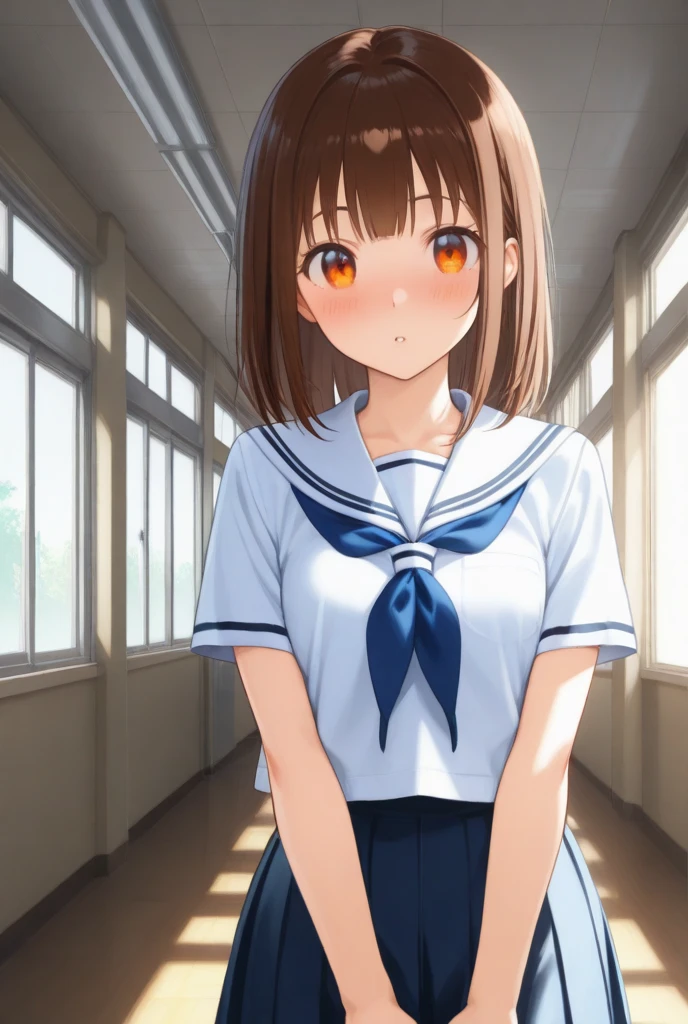 highest quality,best quality,1girl,10 years old,closed mouth,orgasm,blush, sweat,Nanoha Takamachi,takamati nanoha,twintail,hair ribbon,white shirt,pleated skirt,blue skirt,mini skirt,panty shot,upskirt,lift skirt,white panties,lace panties,classroom,spread legs