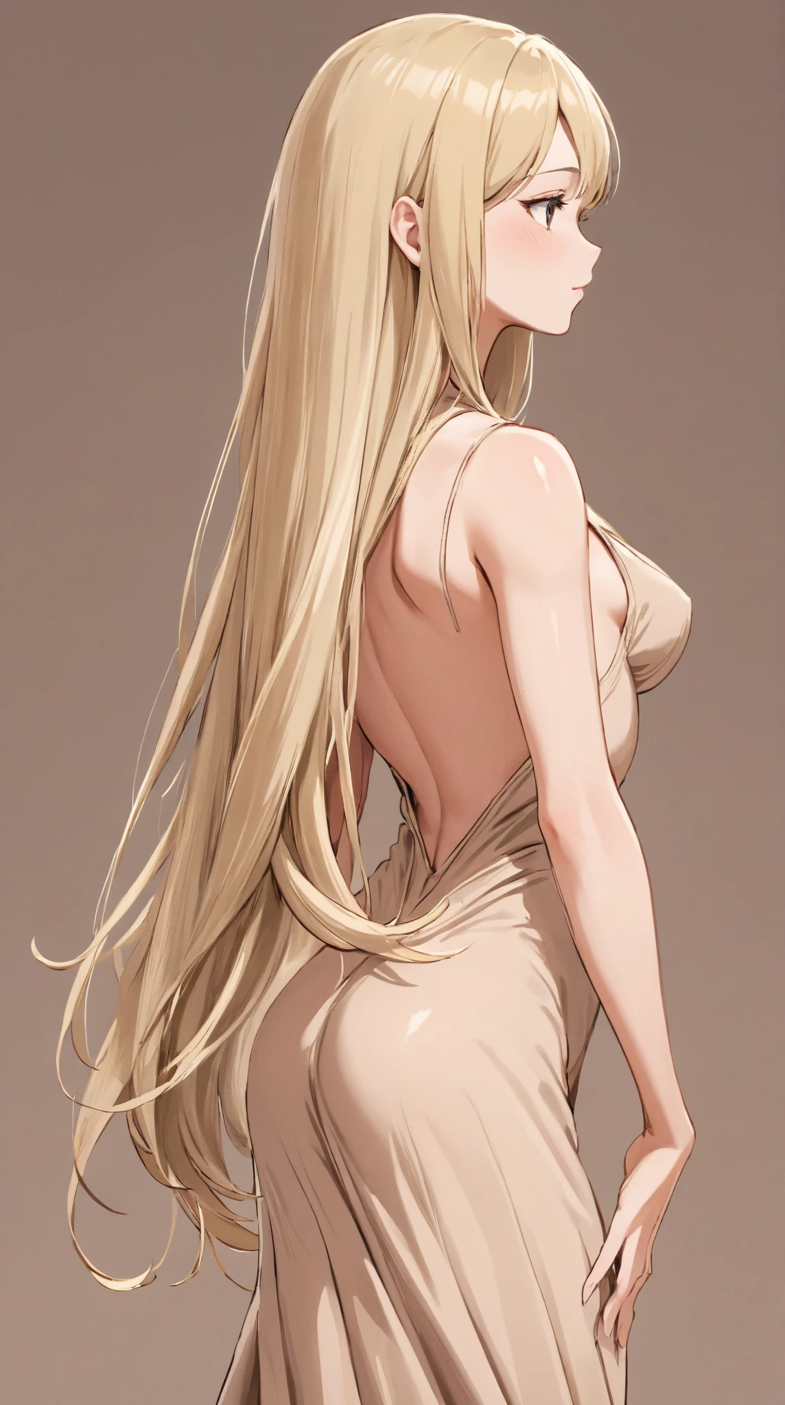 A white American female, Long wavy blonde hair, blue eyes, large , nude, concept art, white background, (front, side, and back orthographic views), looking camera, sexy pose