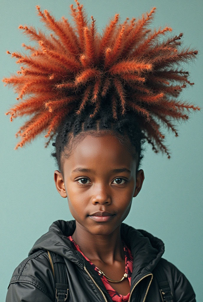 Big hair teenager,tied with a blue band on the forehead