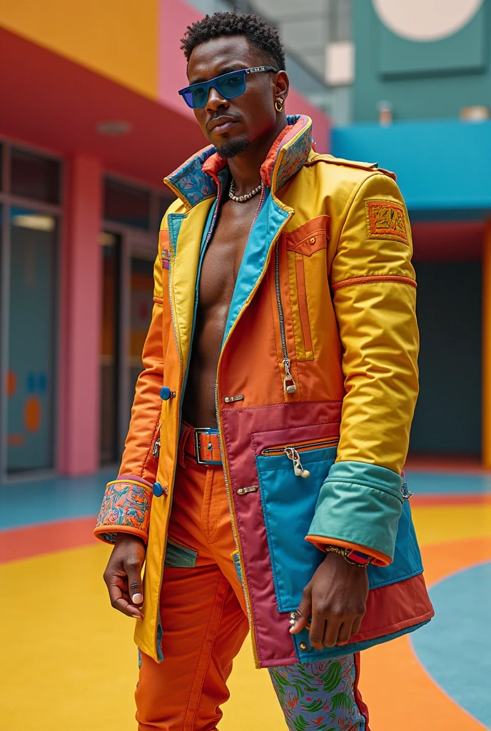 Benetton ad, commercial, white background, highly detailed african man wearing colorful clothes