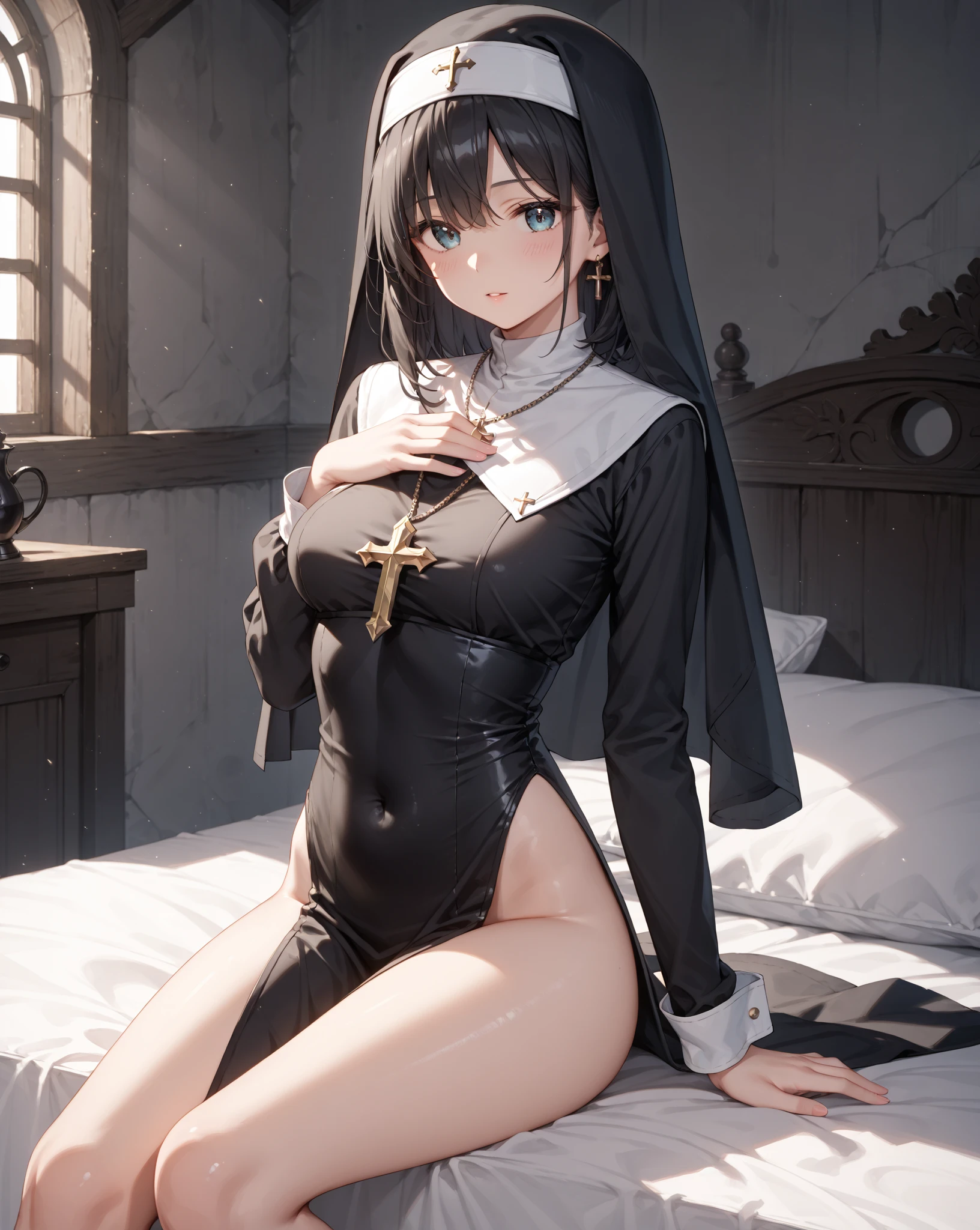 lewd nun,ellegance,silber hair,the detail,Pubic area is clear,Exquisitely,Highest image quality,ellegance,big breasts beautiful,Bright picture,Charismatic,Color,Beautiful graphics,Best shades,cute face,Three-dimensional,Realistic,Ridiculous resolution, A high resolution, (Masterpiece:1.4), ultra - detailed, silber hair,teens girl,red - eyed,ellegance,nobles,浴室,A beautiful face,(Open your legs:1.9),(nakeness:1.9),scantily clad,Naked,(Chest exposure:1.9),Nakedness,(Bigchest:1.9),busty figure,浴室,fog atmosphere,hot onsen,Eau,wistful look,sexy for,plump,Broken clothes,Skin exposed,black lence stockings,underdressing,bathrobe,swimming uniform,black lence stockings,looking at viewert