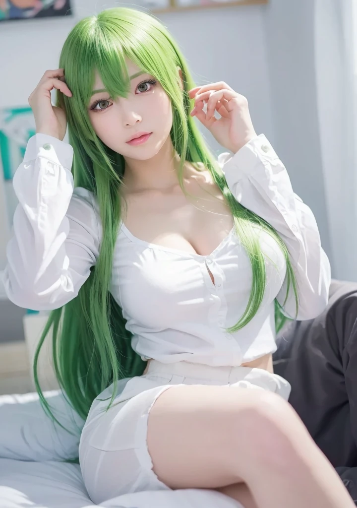 nsfw:0.7、Very smiling、Spread your legs、sit、Light green hair,(((Fur Falls)))、((Lots of fur)),White background、Photo studio,((((Super big breasts))))、Cat girl、smile、(Cat ear),(((tail)))、((Light green fluffy fur ultra-mini micro bikini))、、((Fluffy fur knee-high socks))、Very beautiful woman、blunt bangs、(Detailed face)、Realistic Skin、((Delicate photo)),(Girl Masterpiece RAW Photo Details:1.25), (Highest quality:1.6), (Ultra-high resolution:1.5), (Realistic:1.75),8k resolution, ,50mm,Absurd, Ultra-detailed,Cinema Lighting、