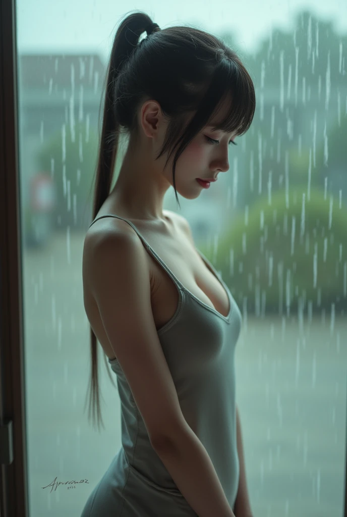 ((Masterpiece, High Quality, 8K)), Ultra Detailed, RAW Photo, Ultra-fine Illustration, Shortened, Perfect Anatomy, Correct Anatomy, Perfect Proportions, Ultra-Detailed Skin, Masterpiece, Best Quality, High Resolution, ((Surrounded by Multiple Men)), ((Surrounded by Multiple Men)), ((Many Men)), ((Beautiful Woman)), 18 years old, Crying, Staring at a man, Chagrined expression, disheveled hair, Loose mouth, drooling, small, supple abs, slender, sweaty wet body, indoors, ripped shirt, white panties, lying down, from above, hands on a man, anger, floor, rough breath, sexual expression, public toilet