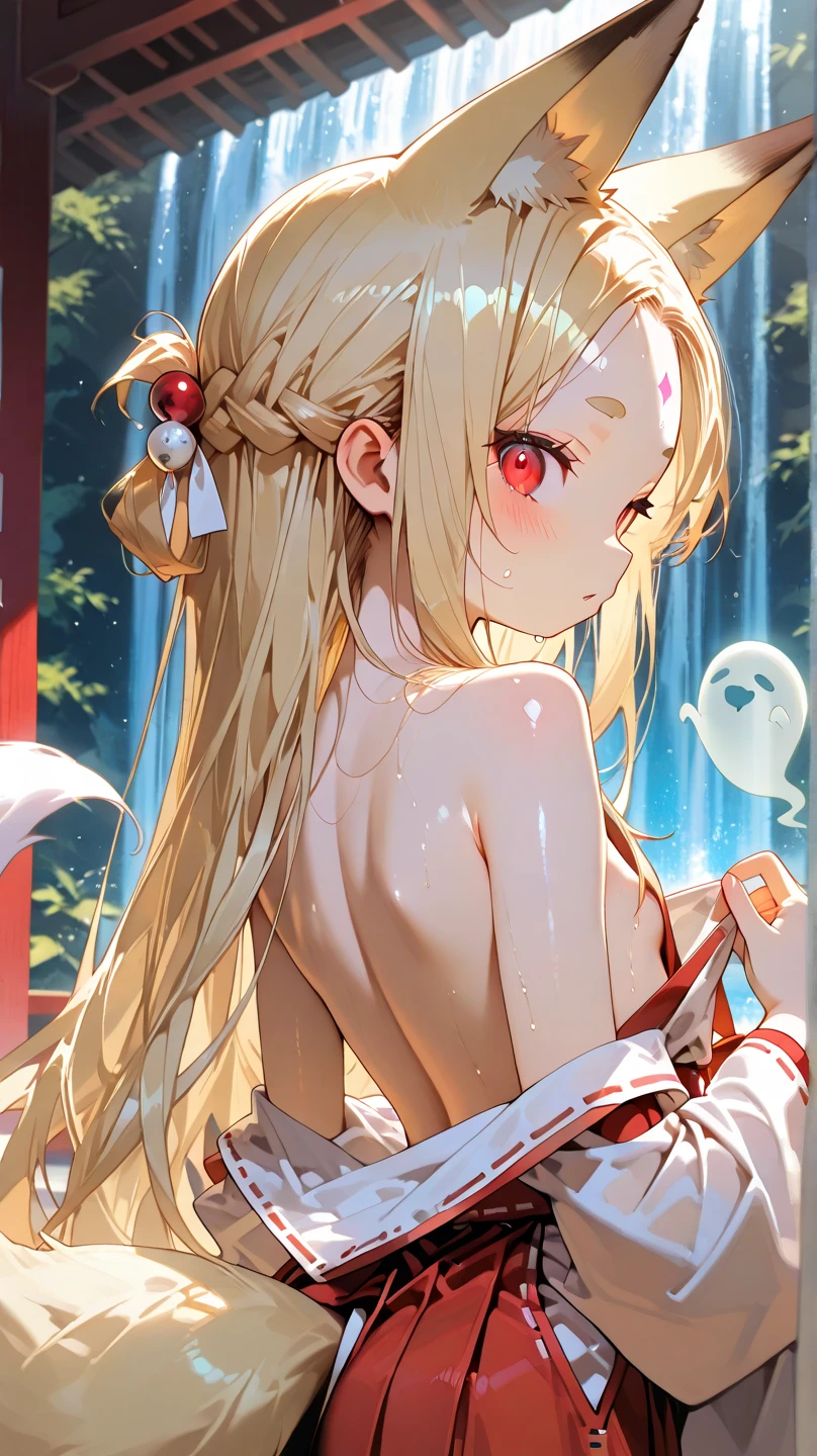 (depict little young girl in bondage, long blond hair, straight hair), bedroom, small breasts, shy, happy, (full naked), (((bondage))), (bound with ribbons), (arms behind back), ribbons around chest), (Masterpiece, Excellent, complex details), delicate girl, delicate face,