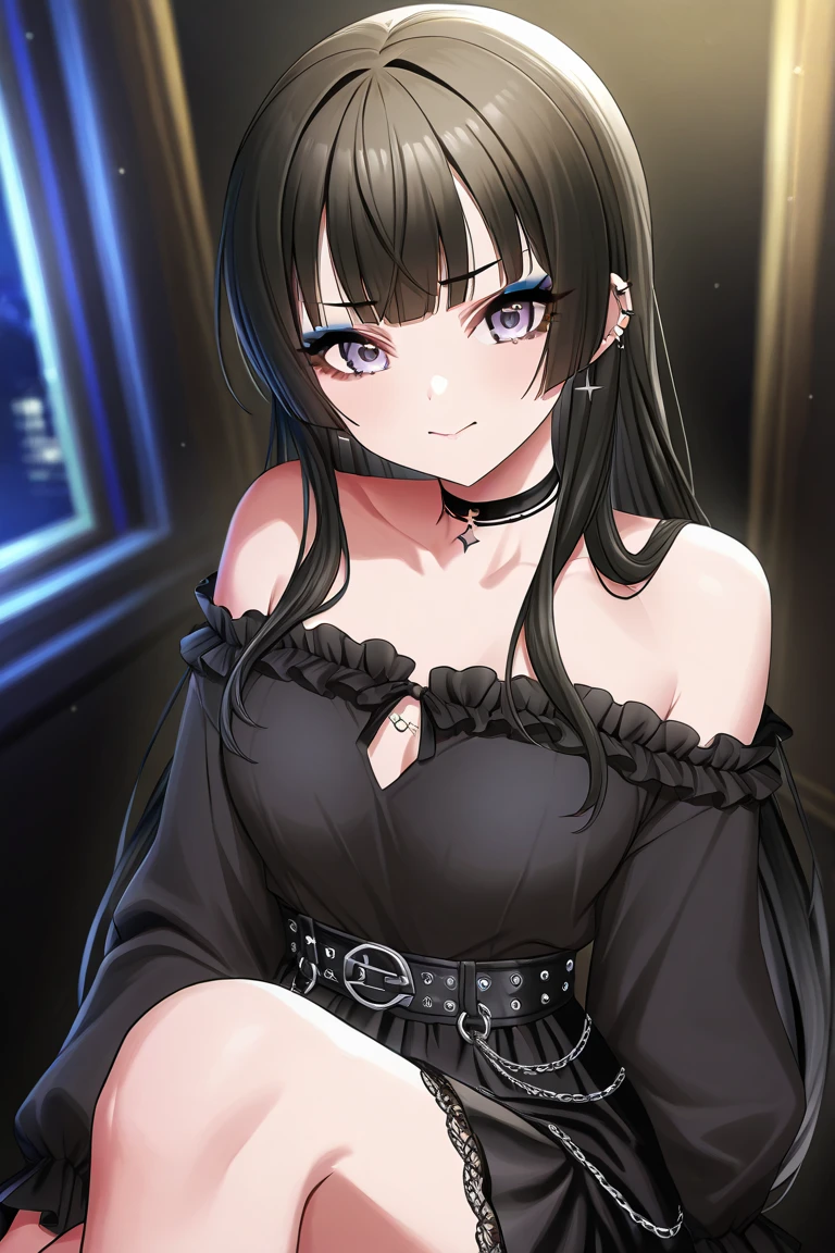 One girl, (8k、Highest quality、masterpiece:1.2)、(Realistic、フォトRealistic:1.2)、Holiday Night、 Eat at a restaurant、Looking at the audience、A sloppy smile、close:1.2、Big Breasts、Delicate and beautiful eyes、Black Hair、Medium Long Hair、 Casual clothing、Fashionable clothes、