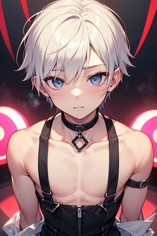handsome boy　silver hair　piercings in both ears　illustration style　Slender body　Thin abdominal muscles and small waist　boy
